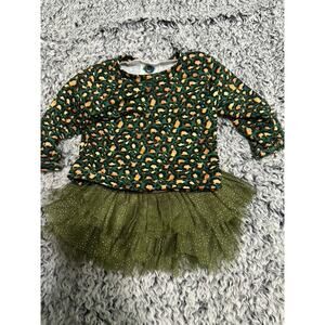 Girls 0/3 month old green tutu and leopard print shirt. EUC